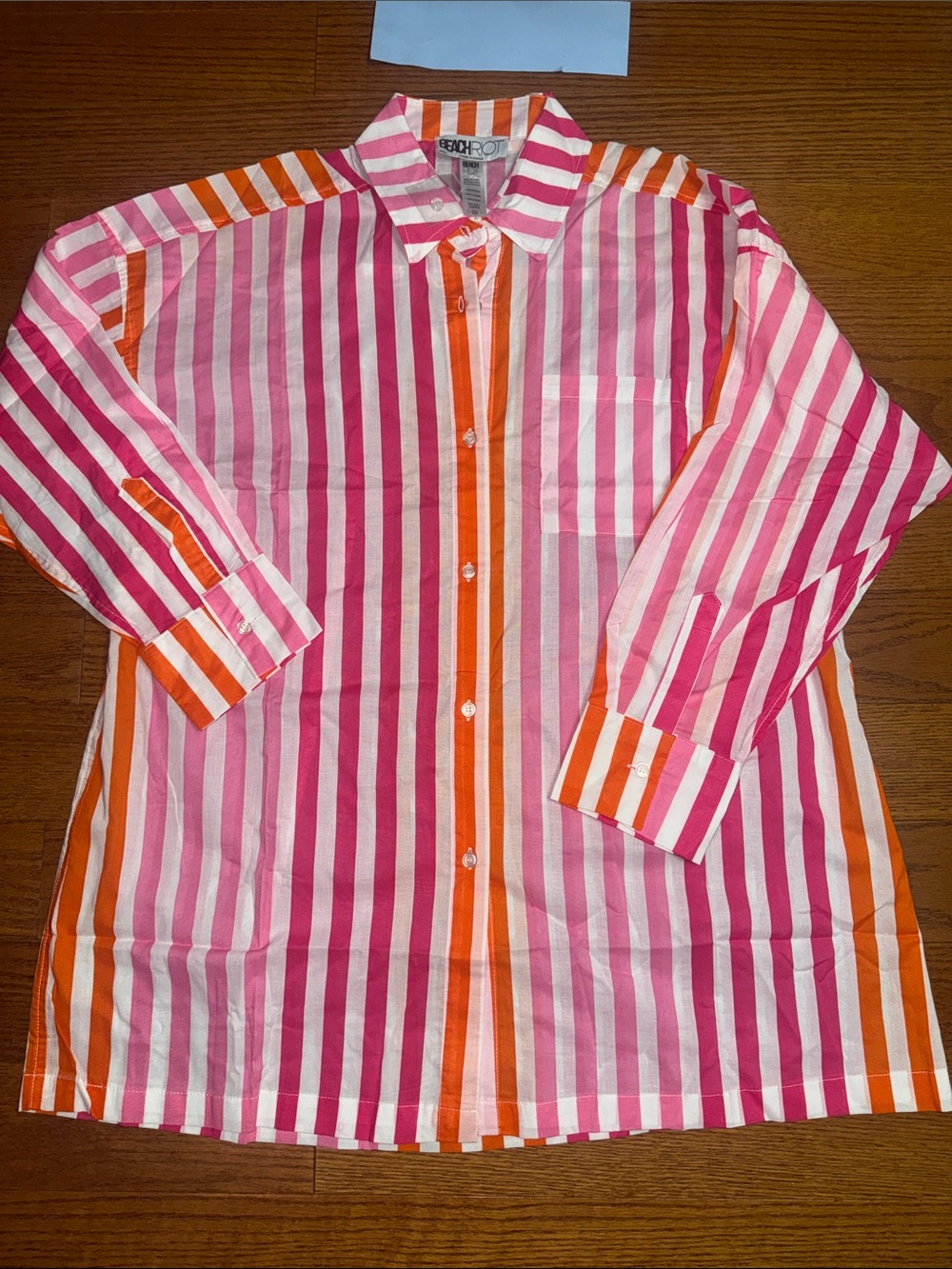 L /XL Beach Riot Pink, Orange & White Striped coverup 100% cotton - Picture 2 of 11
